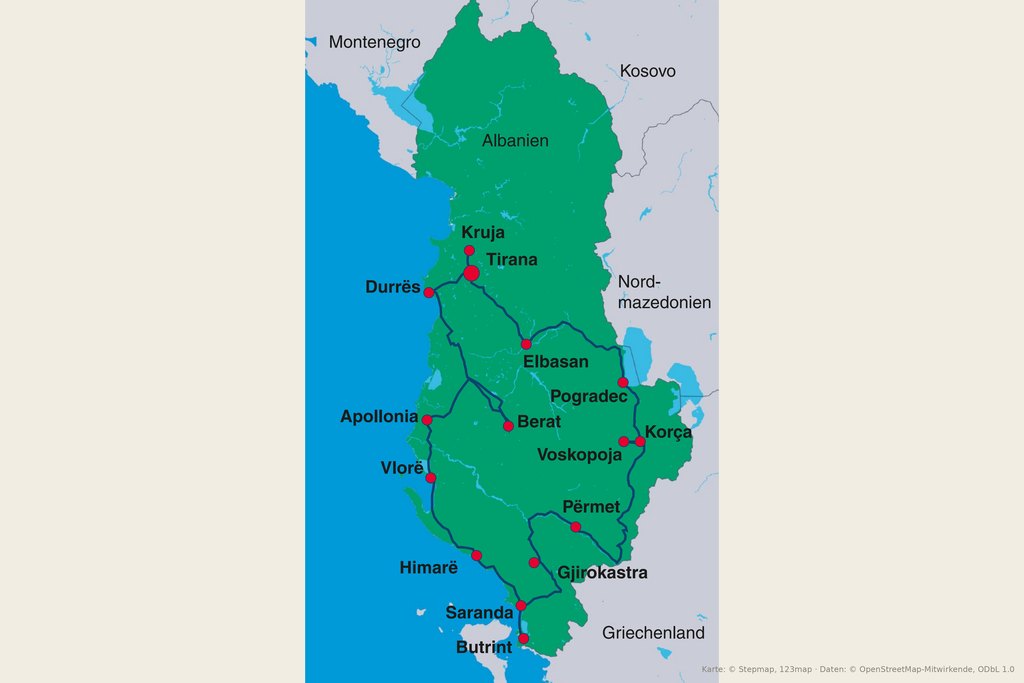Albanien – Reisekarte der IntensivReise 2027
