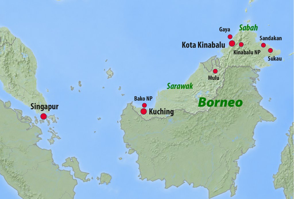 Singapur & Borneo – Reisekarte der Route